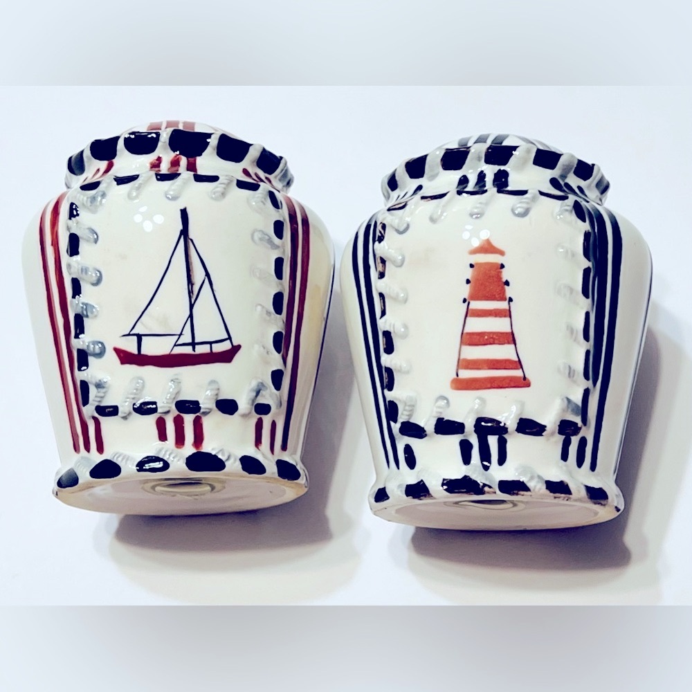 Nautical Ceramic Lighthouse and Sailboat Salt N Pepper Shakers